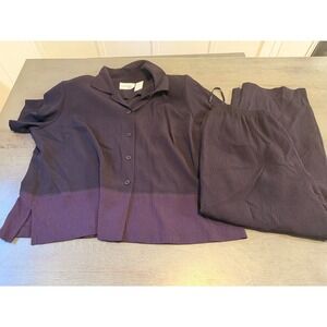 Halmode Plus Womens 20W Purple Crepe 2 Piece Set Button Top Elastic Waist Pants